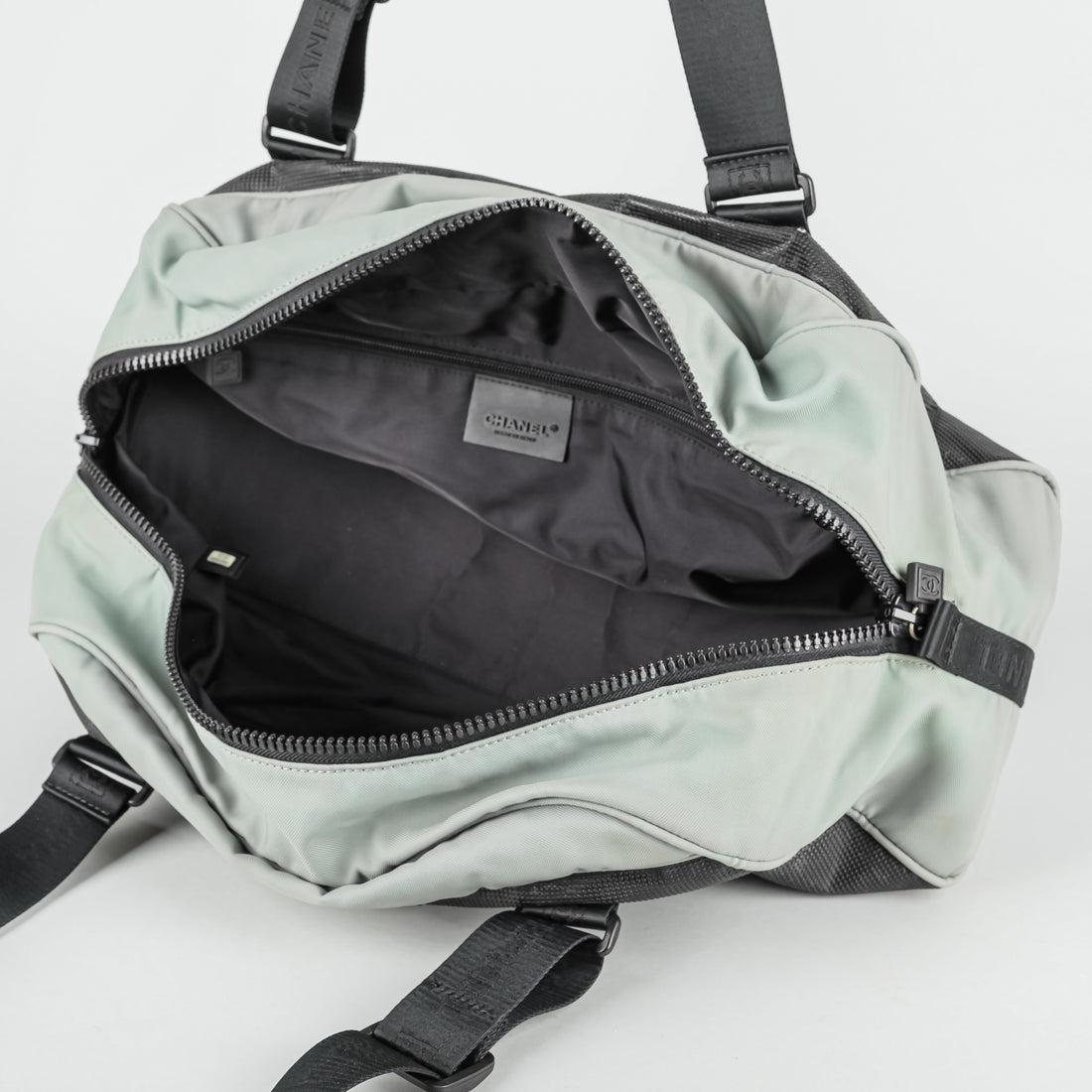 CHANEL 2004 Gray Black Canvas Sport Ligne Duffle Bag