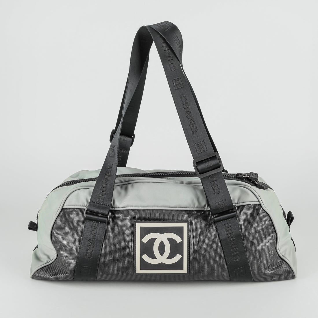 CHANEL 2004 Gray Black Canvas Sport Ligne Duffle Bag