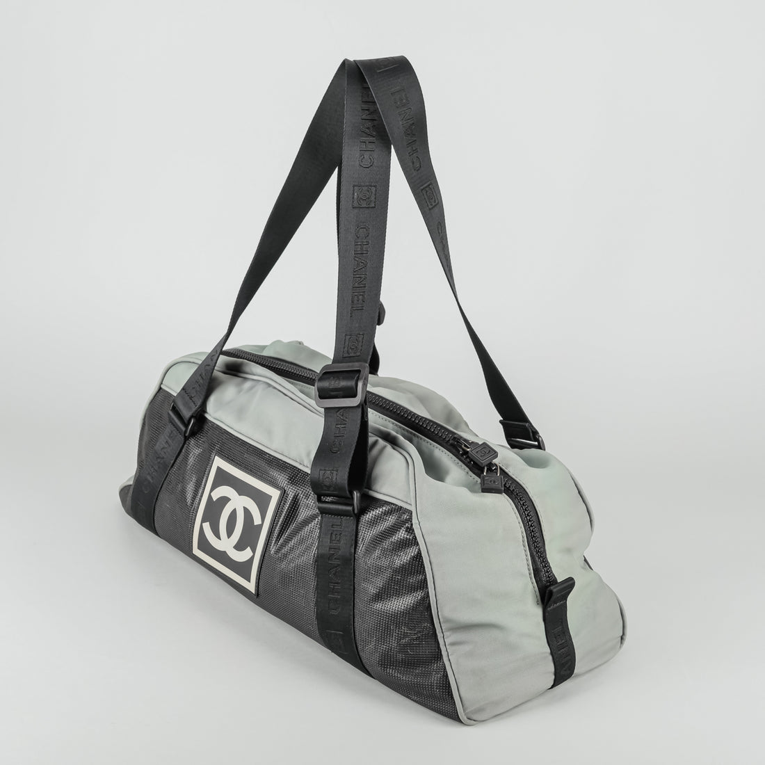 CHANEL 2004 Gray Black Canvas Sport Ligne Duffle Bag