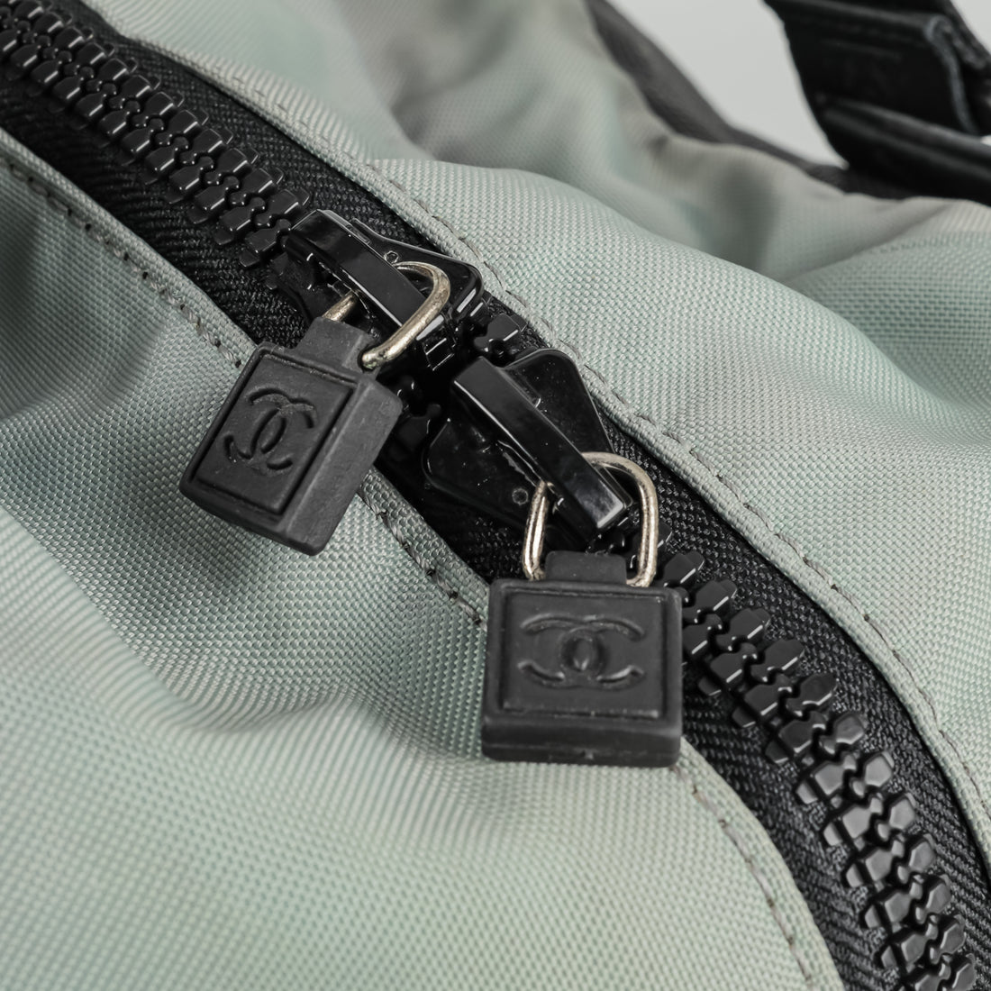 CHANEL 2004 Gray Black Canvas Sport Ligne Duffle Bag