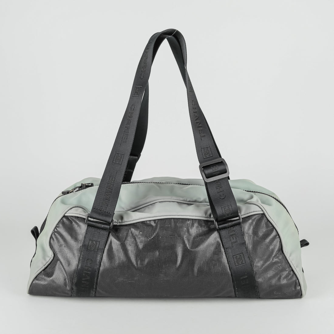 CHANEL 2004 Gray Black Canvas Sport Ligne Duffle Bag
