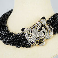 KENNETH LANE Gold Tone Clear Cubic Zircona Glass Bead Tiger Necklace
