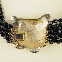 KENNETH LANE Gold Tone Clear Cubic Zircona Glass Bead Tiger Necklace