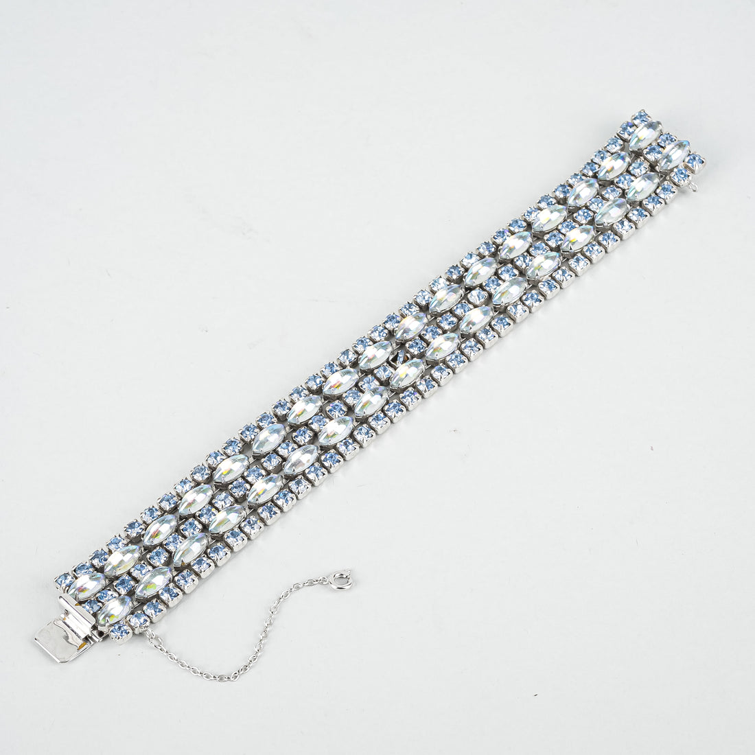 SHERMAN Blue Rhinestone Aurora Borealis Blue Cabochon Five Row Bracelet
