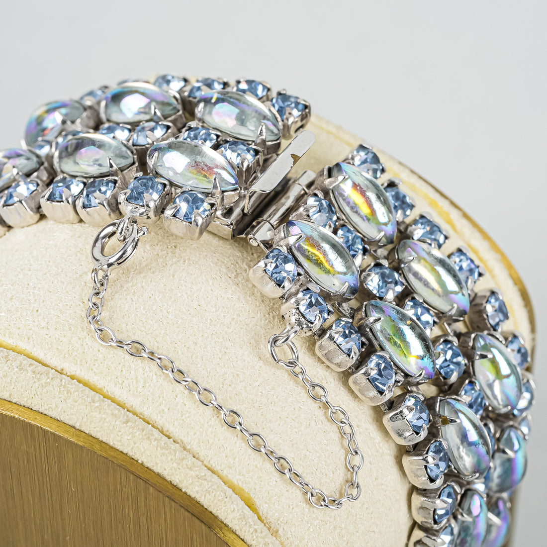 SHERMAN Blue Rhinestone Aurora Borealis Blue Cabochon Five Row Bracelet