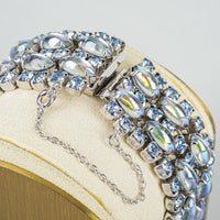 SHERMAN Blue Rhinestone Aurora Borealis Blue Cabochon Five Row Bracelet