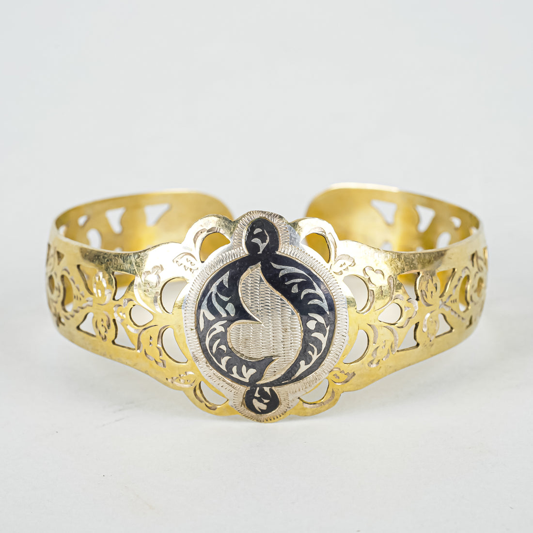Vintage 875 Silver Soviet-Era Russian Niello Cuff Bracelet