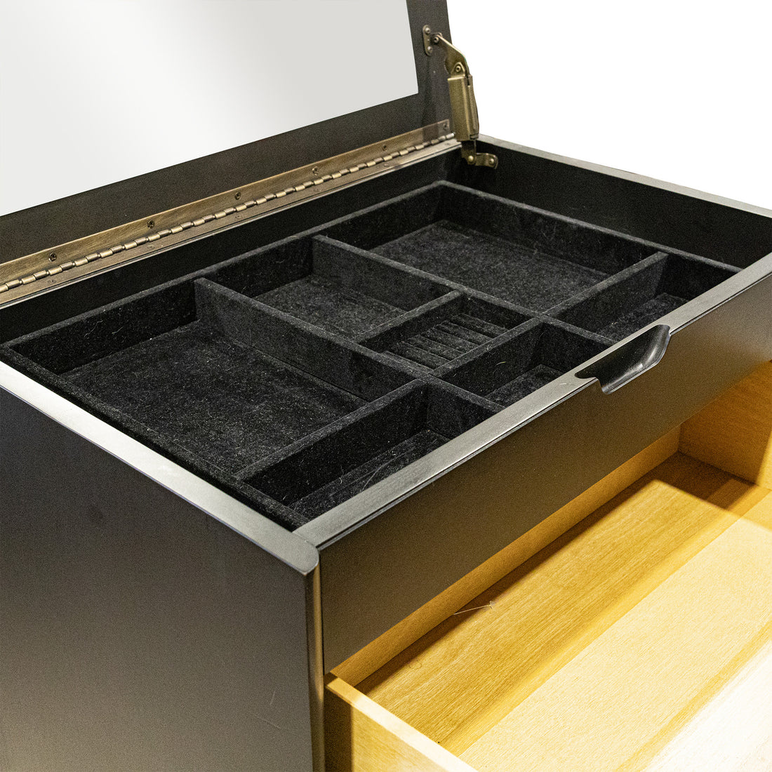 Black Stained Modern Dresser With Flip-Top Jewelry Cabinet