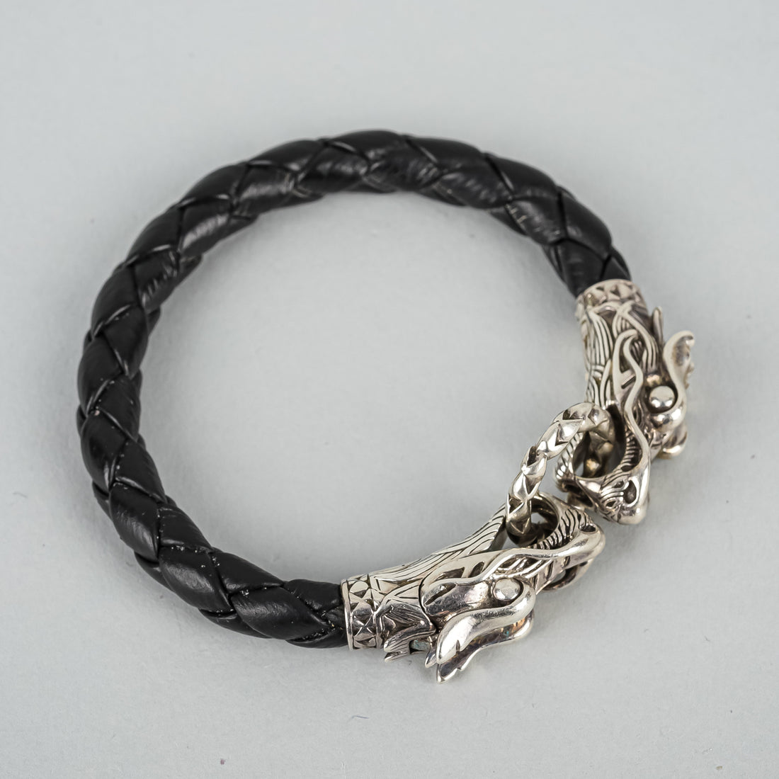 JOHN HARDY Sterling Naga Double Dragon Head Leather Bracelet