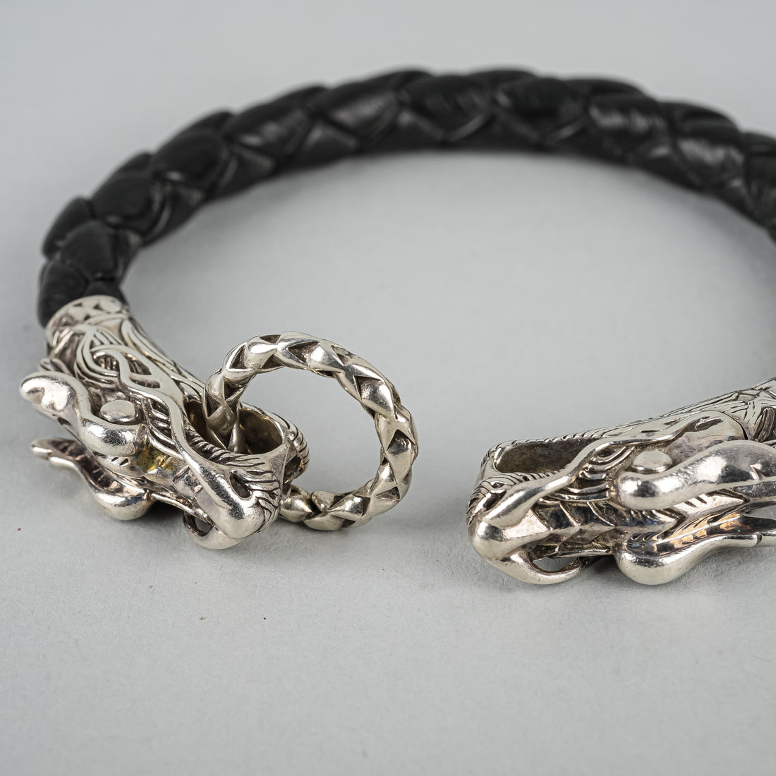 JOHN HARDY Sterling Naga Double Dragon Head Leather Bracelet