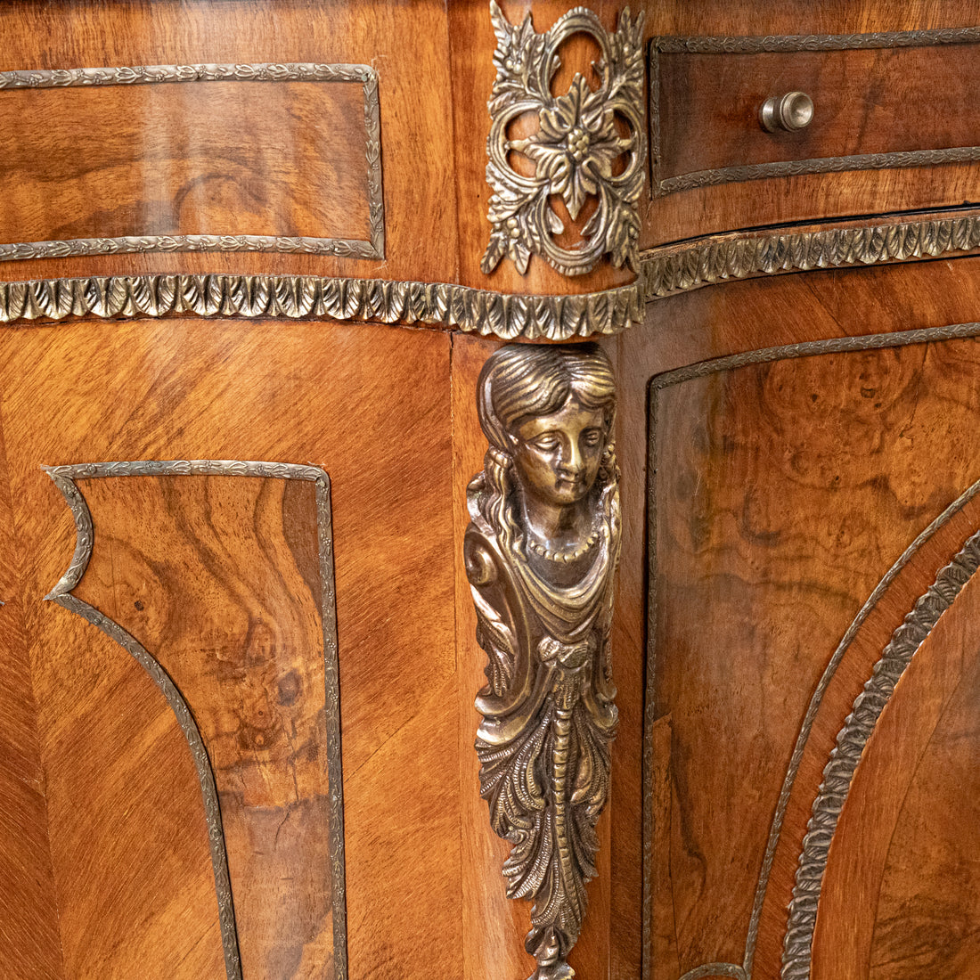 Louis Style Stone Top Demilune Cabinet