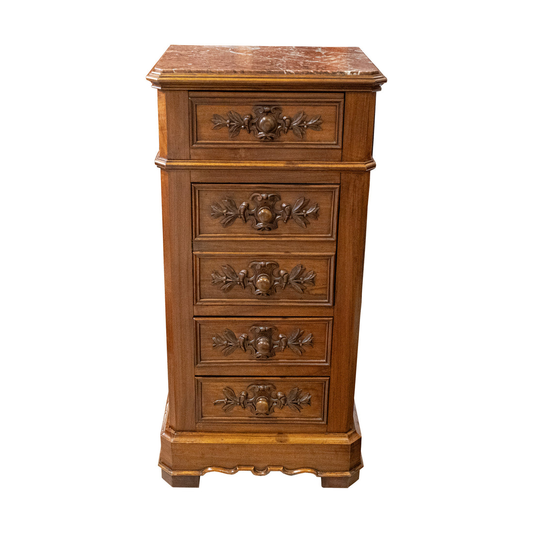 Vintage Walnut Drawers With Levanto Rosso Marble Top