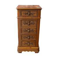 Vintage Walnut Drawers With Levanto Rosso Marble Top