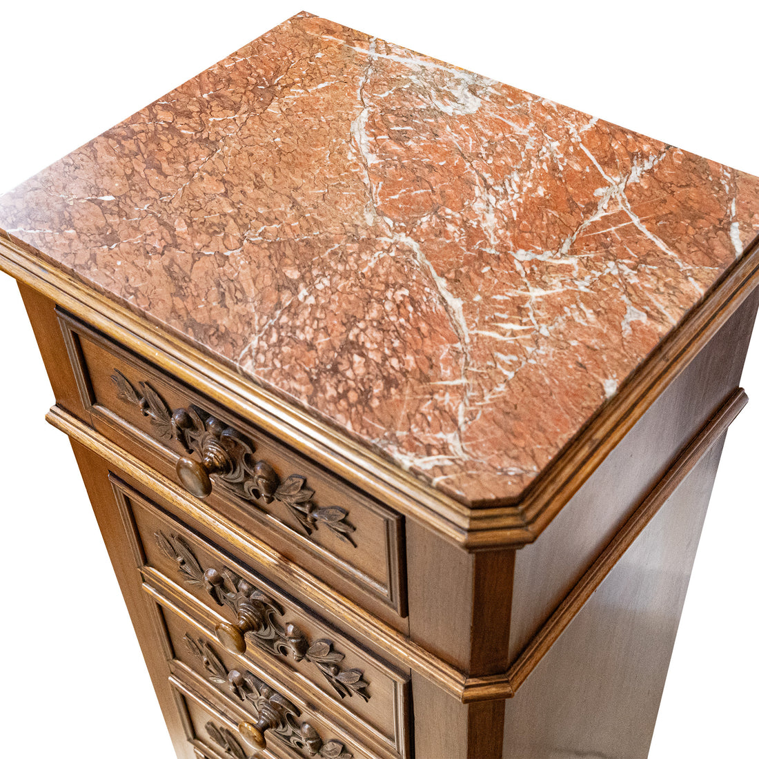 Vintage Walnut Drawers With Levanto Rosso Marble Top