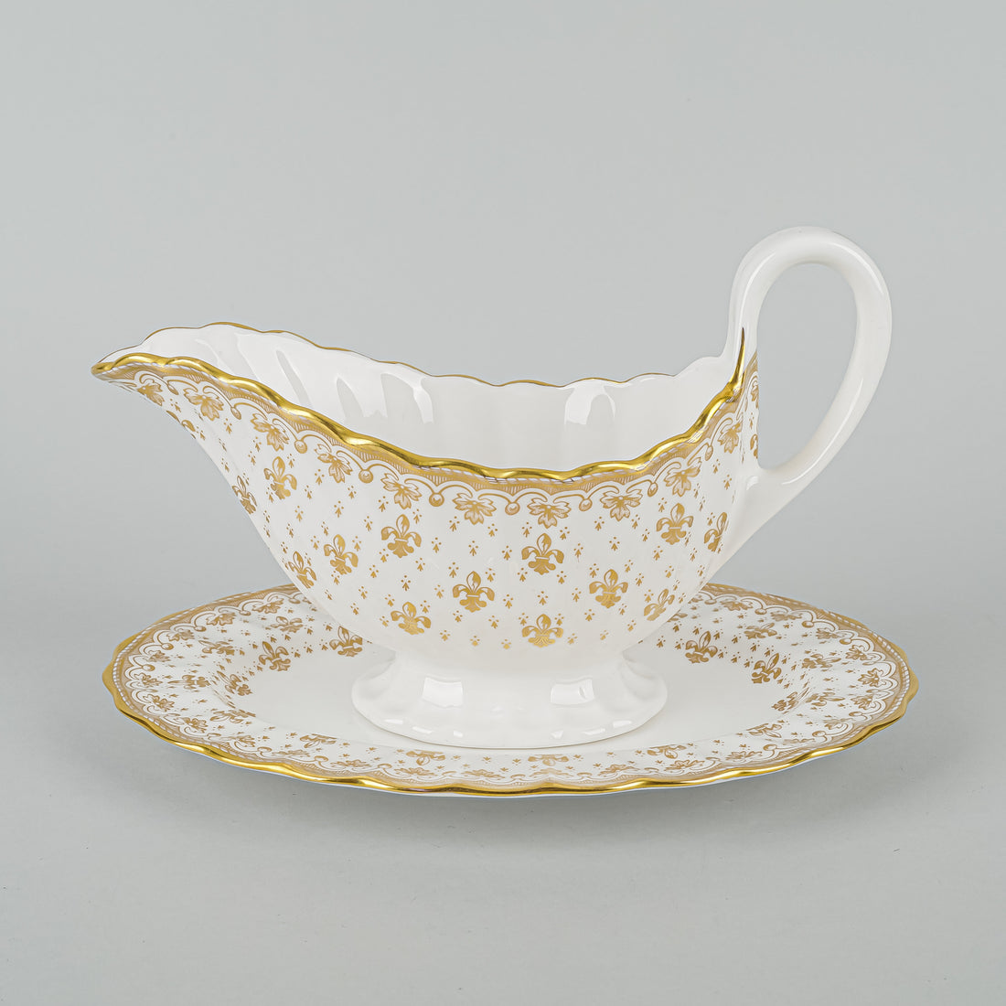 SPODE Fleur De Lys Gold Y8063 Gravy Boat And Stand