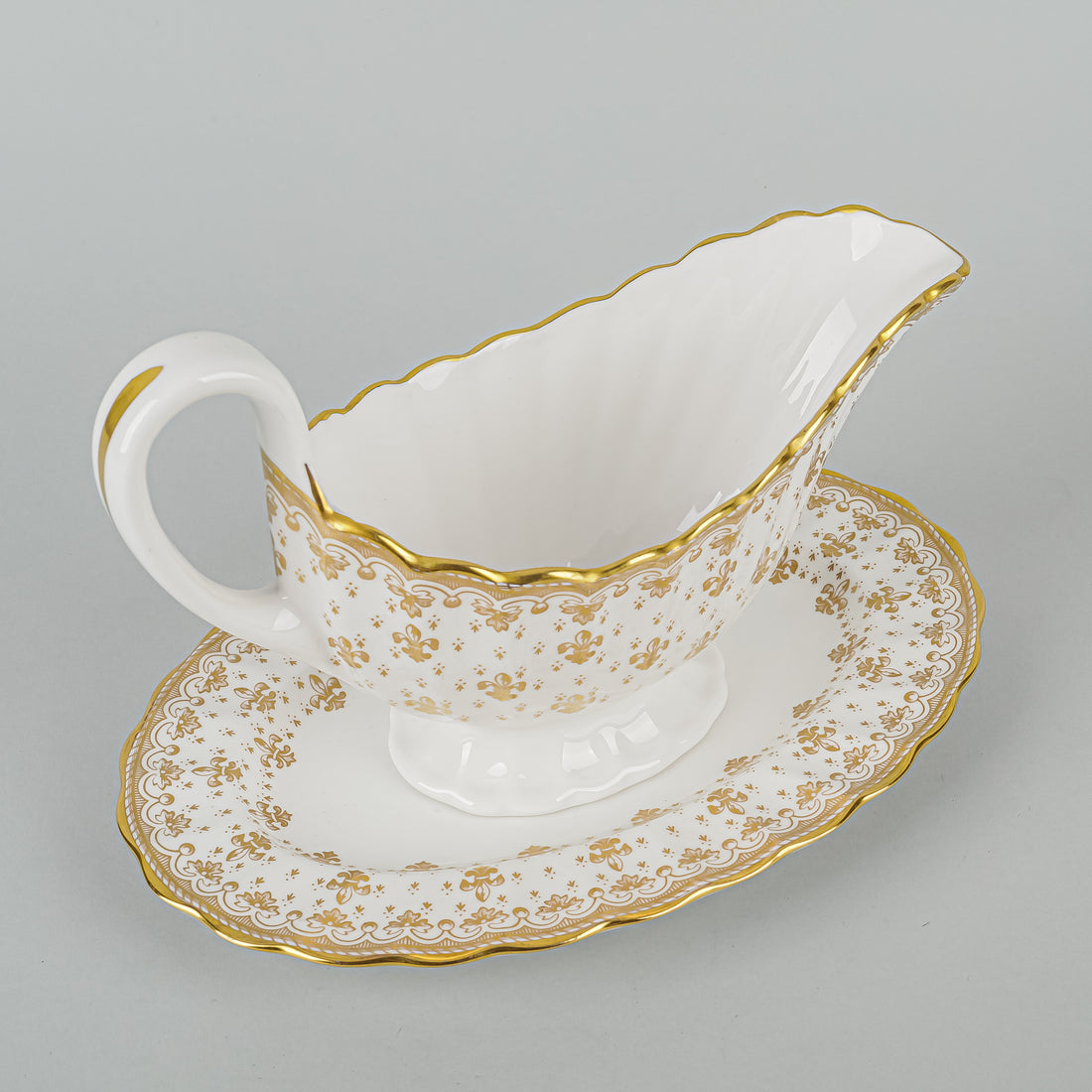 SPODE Fleur De Lys Gold Y8063 Gravy Boat And Stand