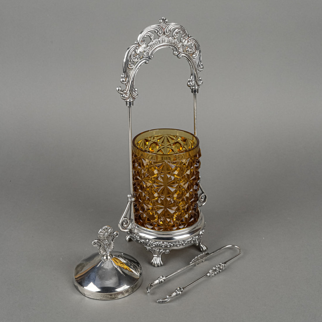 EAGLE SILVER CO Silverplate Pickle Castor 0170 With Amber Daisy And Button 4 Pieces