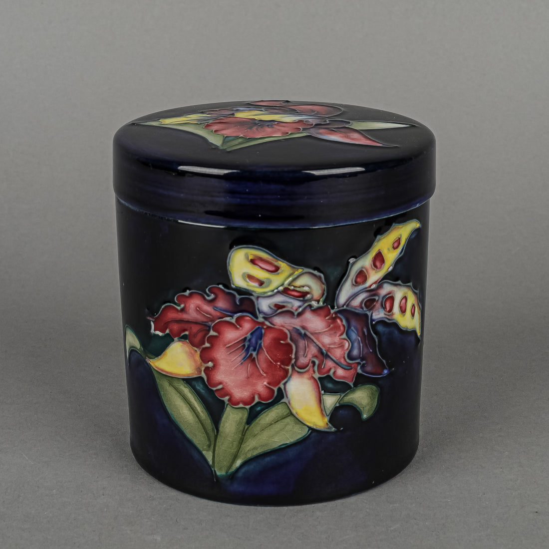 MOORCROFT Orchid Blue Ground Lidded Jar