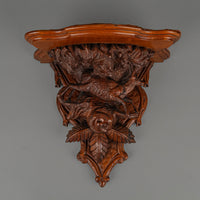Swiss Black Forest Style Carved Wooden Wall Shelf