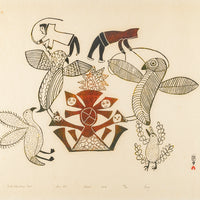 Lucy Qinnuayuak (Cape Dorset 1915-1982) "Birds Defending Nest"