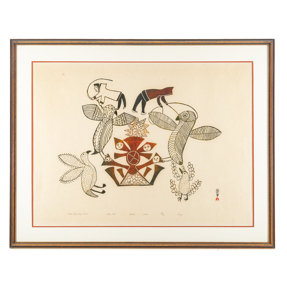 Lucy Qinnuayuak (Cape Dorset 1915-1982) "Birds Defending Nest"