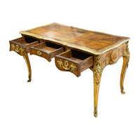 Vintage Louis XV Style Hand Painted And Gilt Bronze Leather Top Desk