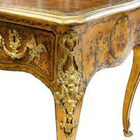 Vintage Louis XV Style Hand Painted And Gilt Bronze Leather Top Desk