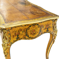 Vintage Louis XV Style Hand Painted And Gilt Bronze Leather Top Desk