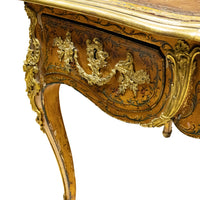 Vintage Louis XV Style Hand Painted And Gilt Bronze Leather Top Desk