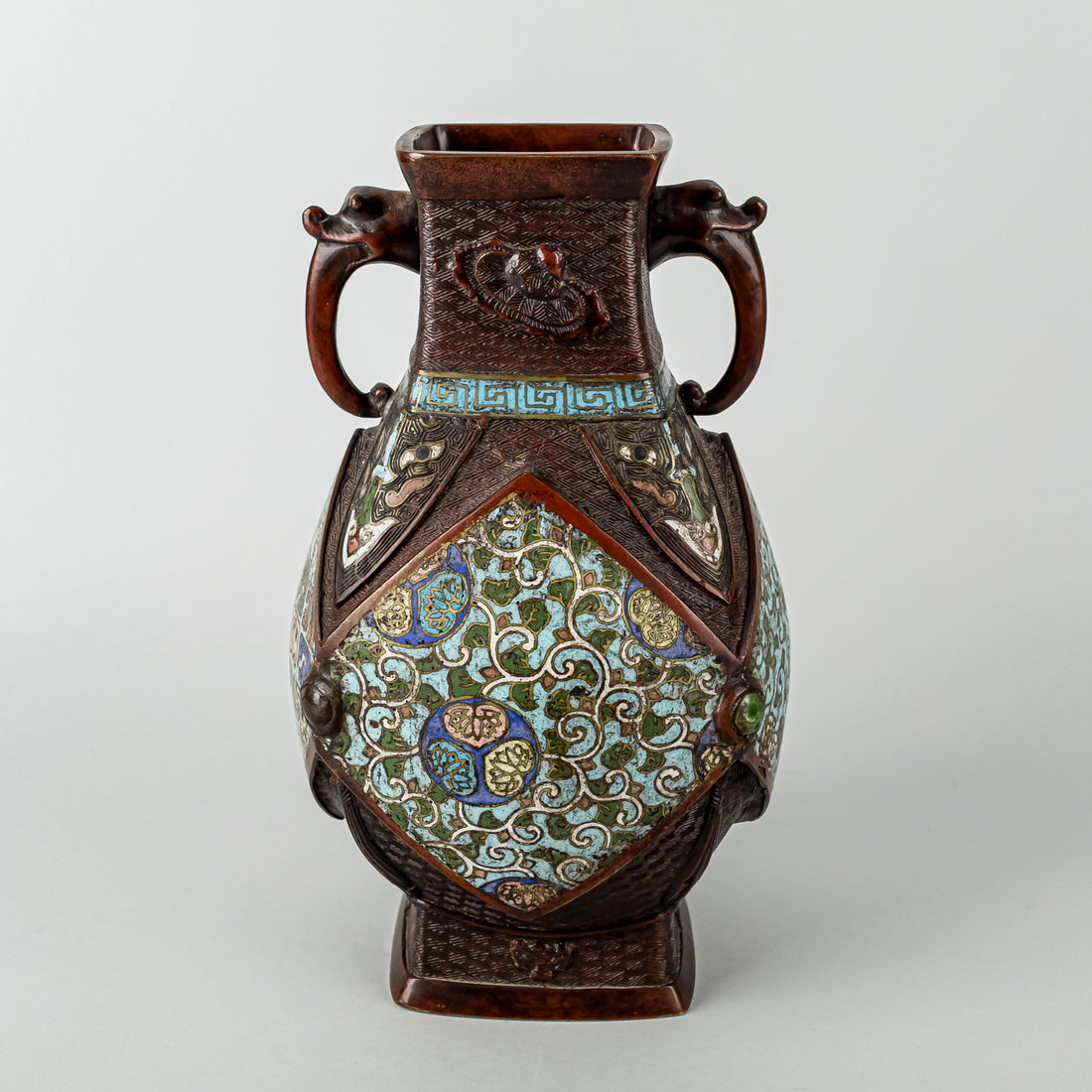 Japanese Style Bronze Champleve Vase With Handles