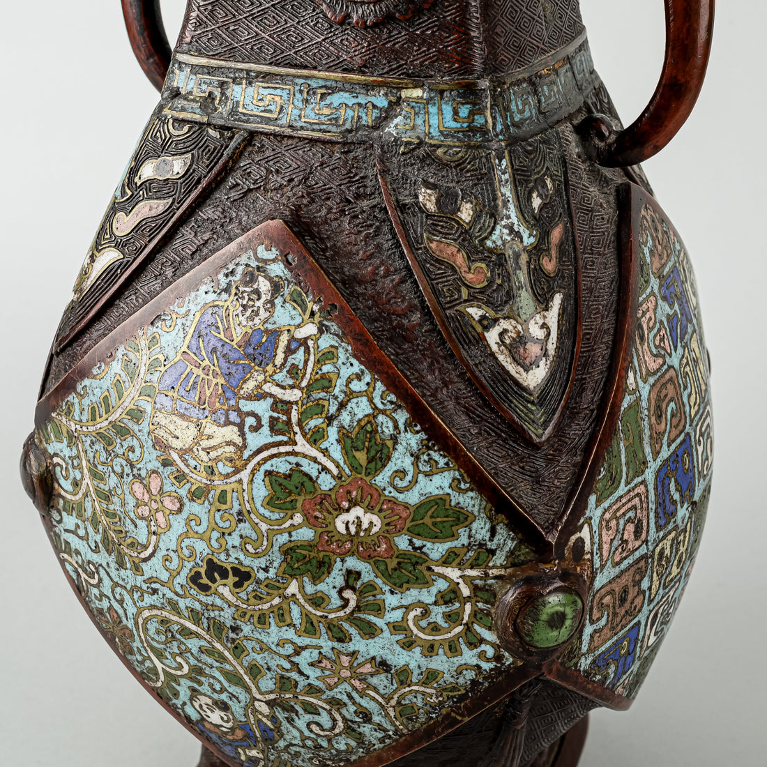 Japanese Style Bronze Champleve Vase With Handles