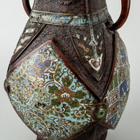 Japanese Style Bronze Champleve Vase With Handles