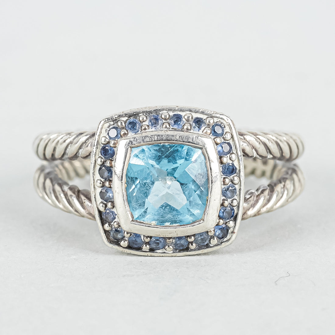 DAVID YURMAN "Petite Albion" Sterling Silver Blue Topaz And Sapphire Ring