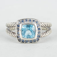 DAVID YURMAN "Petite Albion" Sterling Silver Blue Topaz And Sapphire Ring
