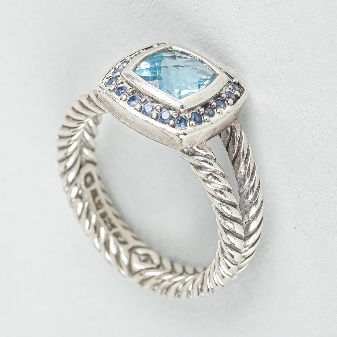 DAVID YURMAN "Petite Albion" Sterling Silver Blue Topaz And Sapphire Ring
