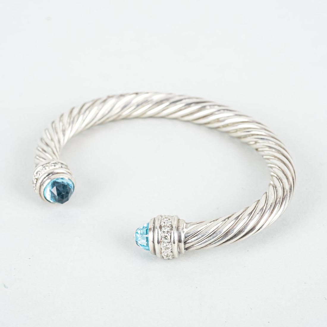 DAVID YURMAN Vintage Sterling 7mm Topaz/Diamond Cable Cuff Bracelet