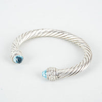 DAVID YURMAN Vintage Sterling 7mm Topaz/Diamond Cable Cuff Bracelet