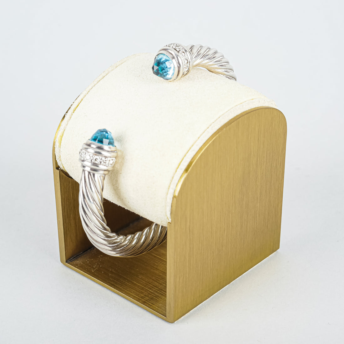 DAVID YURMAN Vintage Sterling 7mm Topaz/Diamond Cable Cuff Bracelet