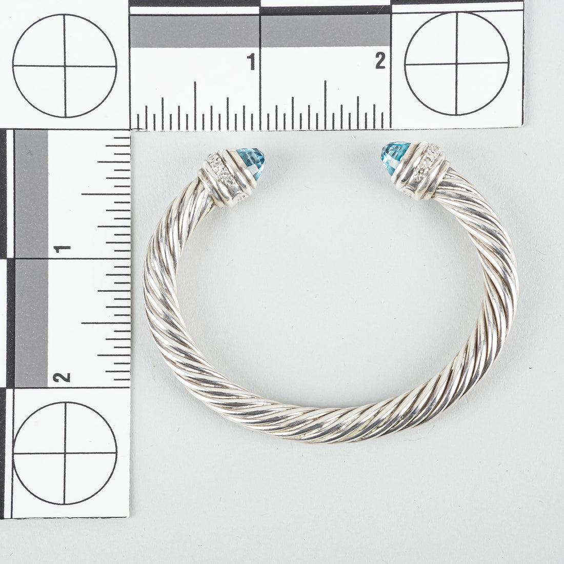 DAVID YURMAN Vintage Sterling 7mm Topaz/Diamond Cable Cuff Bracelet
