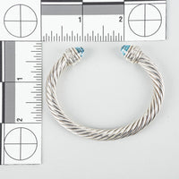 DAVID YURMAN Vintage Sterling 7mm Topaz/Diamond Cable Cuff Bracelet