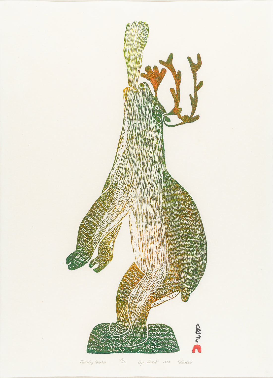 Pitseolak Ashoona (Inuit 1904-    1983) "Bellowing Caribou"
