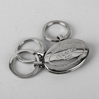 PRADA Silver Tone Oval 3 Ring Key Chain