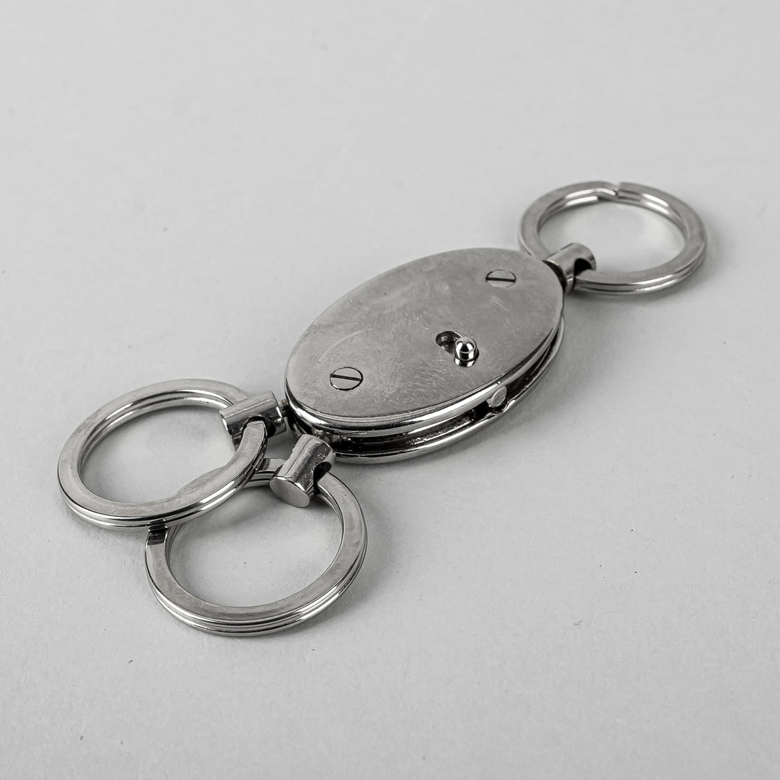 PRADA Silver Tone Oval 3 Ring Key Chain