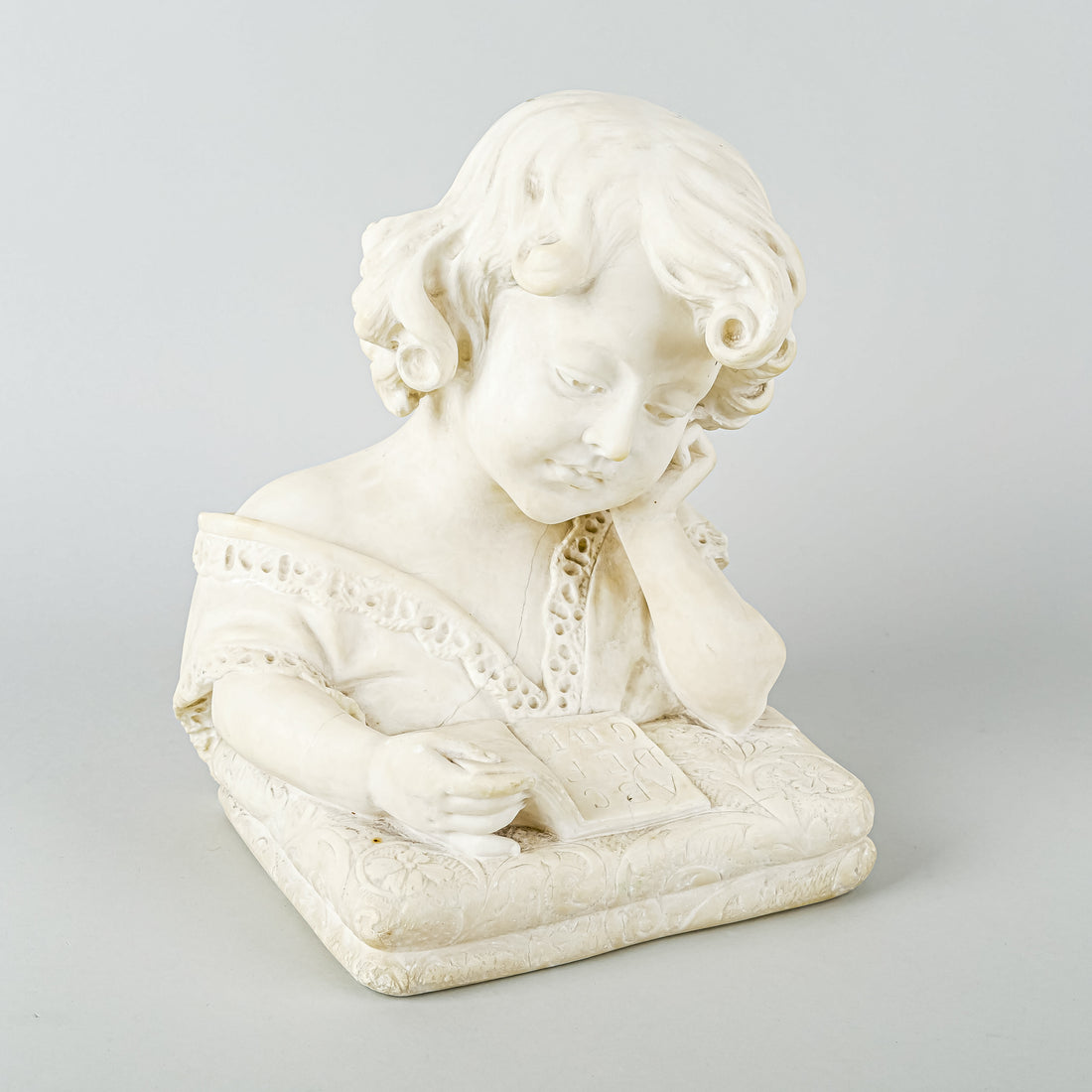 Unknown Artist - Carved Alabaster Bust of Girl Reading
