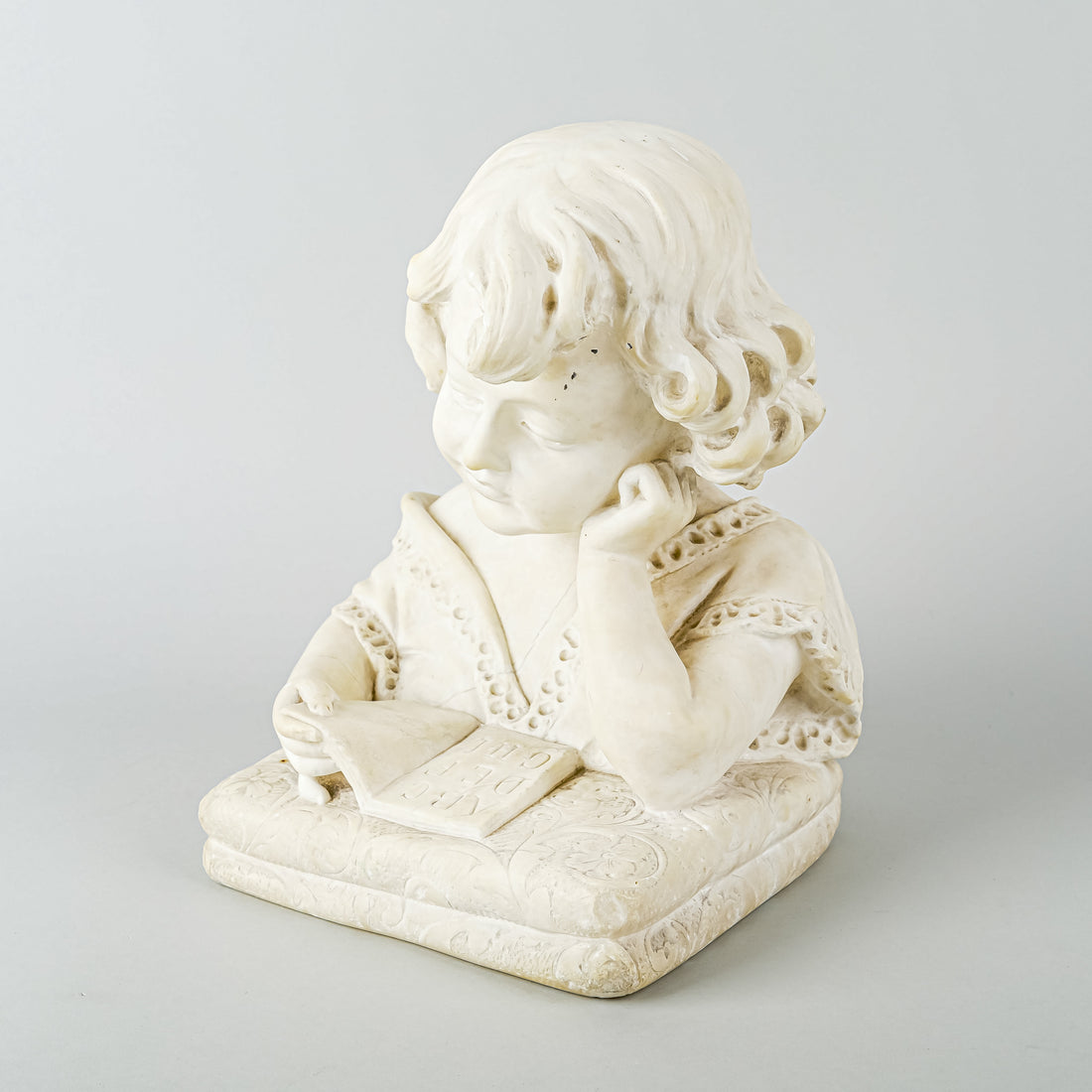 Unknown Artist - Carved Alabaster Bust of Girl Reading