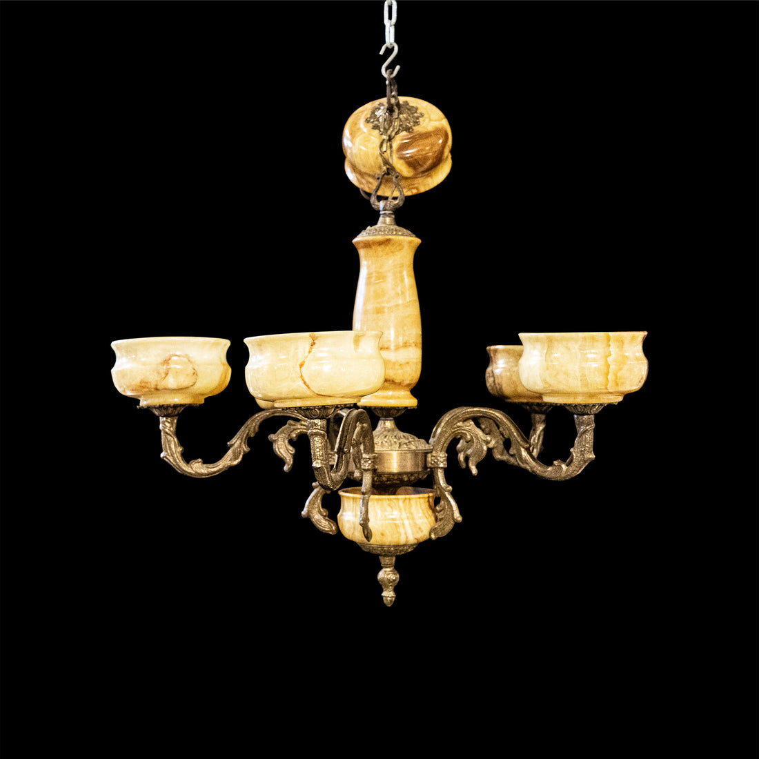 French Style Bronze Finish And Alabaster 5-Light Fixture