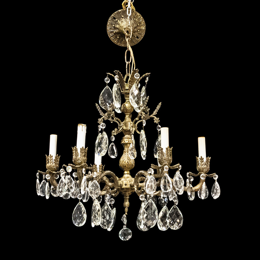 Spanish Brass 6-Light Fixture With Drops