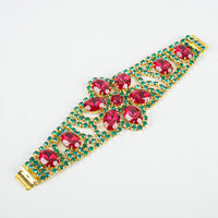 DOMINIQUE Gold-Tone Red And Green Cubic Zirconia  Flower Bracelet