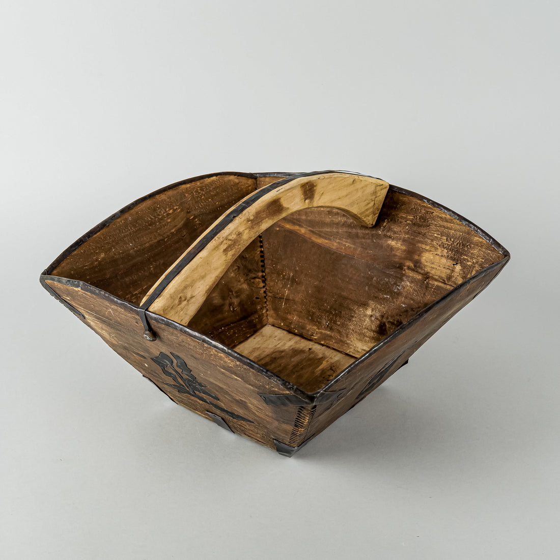Asian Wooden Rice Basket With Handle
