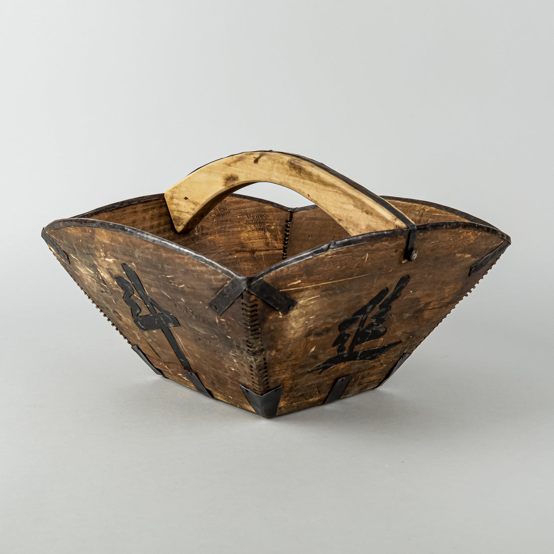 Asian Wooden Rice Basket With Handle